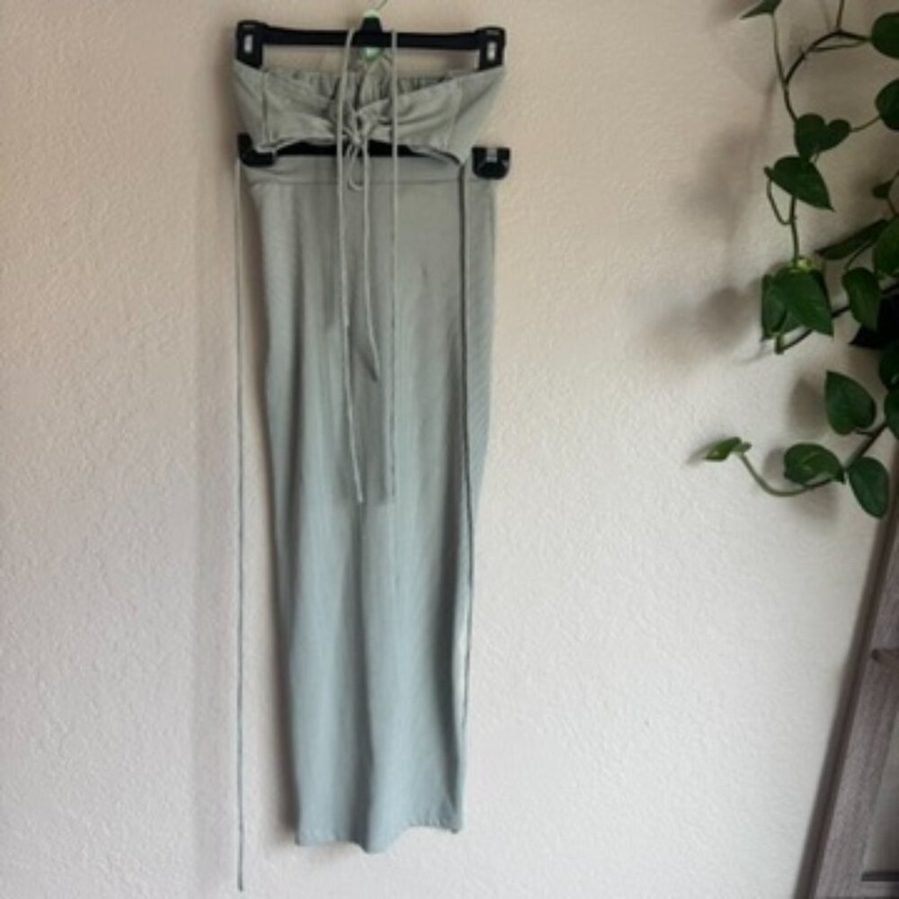Princess Polly Ribbed Strapless Set – Top & Pants, Sage Green, Size 2 - Picture 2 of 7
